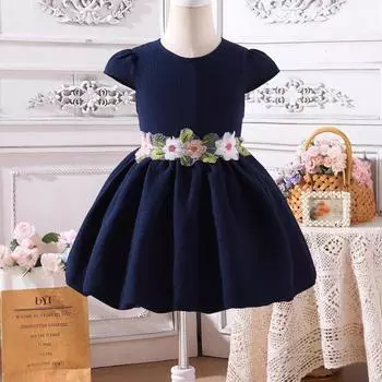 Детское платье с рукавами-фонариками в стиле пэчворк, летнее модное платье для девочек 90cm чёрный