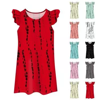 Детское платье с рукавами-крылышками, юбка с принтом, повседневное платье 110 бежевый