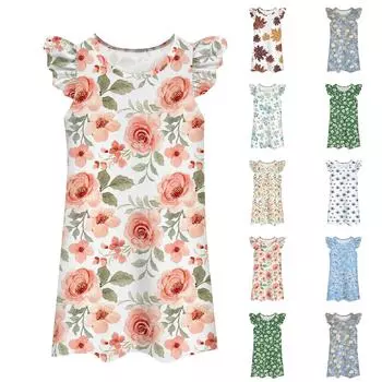 Детское платье с рукавами-крылышками, юбка с принтом, повседневное платье 110 бежевый