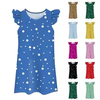 Детское платье с рукавами-крылышками, юбка с принтом, повседневное платье 110 чёрный