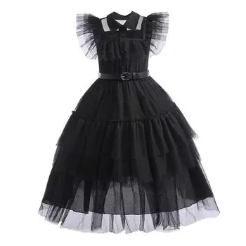 Детское платье «Среда Аддамс», костюмы на Хэллоуин, платье, карнавальный костюм для вечеринки 130 чёрный