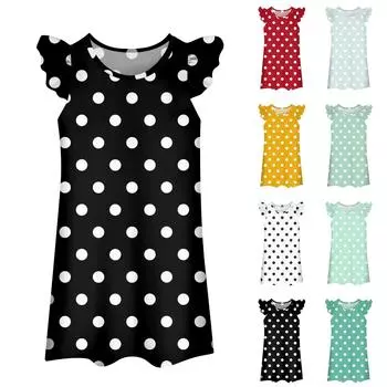 Детское платье, юбка с летающими рукавами, повседневное платье с принтом