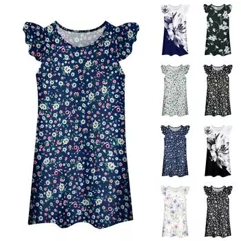 Детское платье, юбка с летающими рукавами, повседневное платье с принтом 100 чёрный