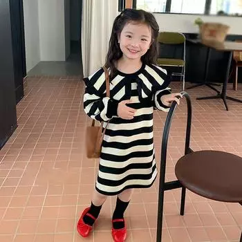 Детское платье в полоску для девочек, платье с длинными рукавами 11