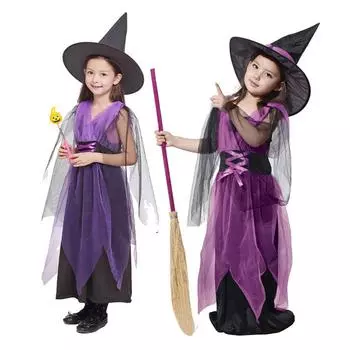 Детское платье ведьмы для девочек Детская одежда на Хэллоуин Костюмы ведьмы на вечеринку День всех святых 120cm