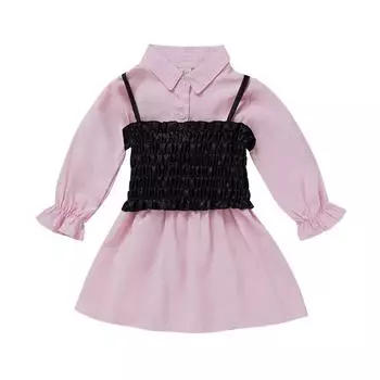 Детское платье, весенне-летняя детская одежда с отложным воротником, одежда для маленьких девочек, летнее однотонное платье 90 розовый