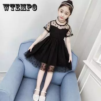 Детское платье, весна-лето, детская одежда с круглым вырезом, одежда для маленьких девочек, платье с короткими рукавами и волнистой точкой, вуаль с рюшами для девочек 160 белый