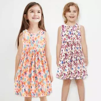Детское платье-жилет с цветочным принтом. Летнее повседневное платье для девочек. 90