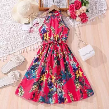 Детское платье Zhongda, весенне-летняя детская одежда, модные платья принцессы без рукавов с открытыми плечами 130cm розы красного