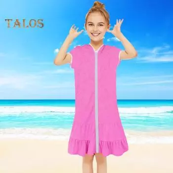 Детское пляжное платье с капюшоном, защита от солнца, рюшами, лоскутным подолом, сплошной цвет, застежка-молния, короткие рукава, плиссированные купальники для девочек, купальник для бассейна 150CM фиолетовый