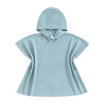 Детское пляжное полотенце с капюшоном, однотонное, вафельное, свободного покроя, накидка для купания, пляжное полотенце с капюшоном для мальчиков и девочек 3-4 Years синий