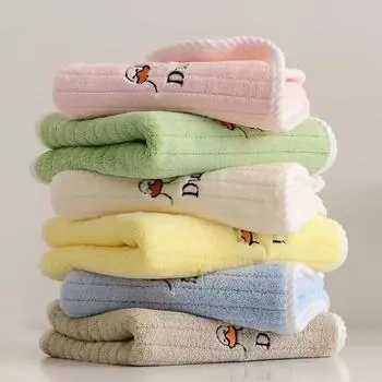 Детское полотенце для лица с мультяшным узором, мягкое прямоугольное полотенце, приятное для кожи, впитывающее воду, утолщенное коралловое флисовое банное полотенце для мытья лица, душа светло-коричневого