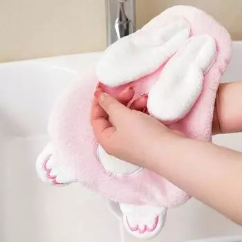 Детское полотенце для рук с подвесной петлей в форме кролика, впитывающее полотенце из кораллового флиса, мягкое быстросохнущее полотенце для ванной комнаты для детей, кухня, ванная комната белый