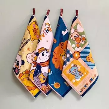 Детское полотенце, мягкое, приятное на ощупь, 4-слойное, удобное, не раздражающее чистку кожи, хлопковое полотенце для лица с различными принтами для детского сада