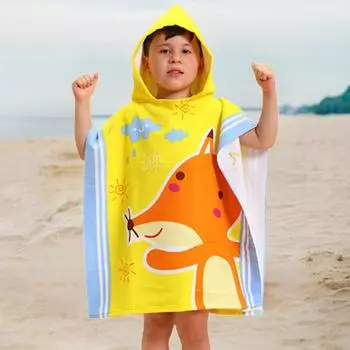 Детское полотенце с капюшоном, милый мультяшный халат, изысканный узор, хорошо впитывает влагу, безопасен для кожи, складной для малышей белый