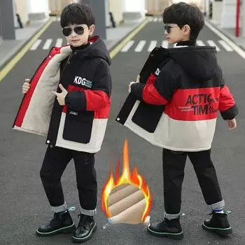 Детское повседневное пальто с пирогом на осень-зиму для мальчиков, утепленное хлопковое пальто 120cm