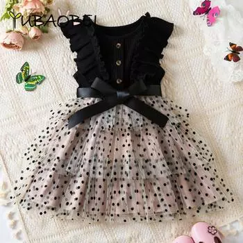 Детское праздничное платье для детей 1-6 лет, летние вязаные топы для девочек, марлевые платья в горошек, пышные платья принцессы для малышей 2T розы красного