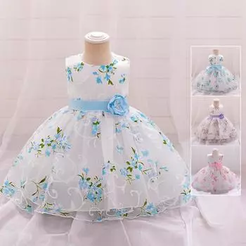 Детское праздничное платье с 3D цветочным принтом для девочек, детская одежда, фатиновые платья для первого дня рождения, свадьбы, подружки невесты, рождественские костюмы для девочек 70 (3-6M) синий