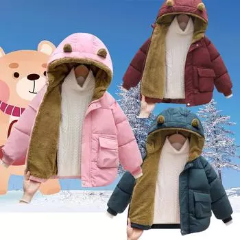 Детское пуховое хлопковое пальто для мальчиков, утепленная повседневная куртка, зимняя новая теплая симпатичная однотонная одежда для девочек 2-6 лет 90 белый