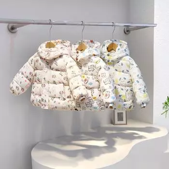 Детское пуховое пальто с хлопковой подкладкой Зимняя одежда Пальто с хлопковой подкладкой Пальто с хлопковой подкладкой Осень и зима Средний и маленький Теплый топ на флисовой подкладке 130 белый