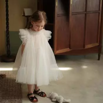Детское пушистое марлевое платье ручной работы для девочек, новые летние платья принцессы в западном стиле 90cm белый
