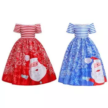 Детское рождественское платье для девочек, детское платье принцессы с мультяшным принтом 130