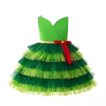 Детское рождественское платье, многоуровневое, пышное, фатиновое, с изображением рождественской елки, зеленое, эльфийское, тортное платье для девочек, открытая спина, элегантные платья для рождественской вечеринки по случаю дня рождения 110CM