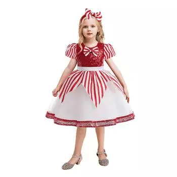 Детское рождественское платье-пачка Санта-Клауса для девочек, пышное бальное платье, торжественное рождественское праздничное платье 110 белый/красный