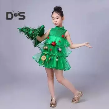 Детское рождественское платье с несколькими подвесками, декором в виде разбросанных пирожных, без рукавов, воротником-стойкой, А-силуэтом, мини-платье для косплея и сценического шоу 90 cm зелёный