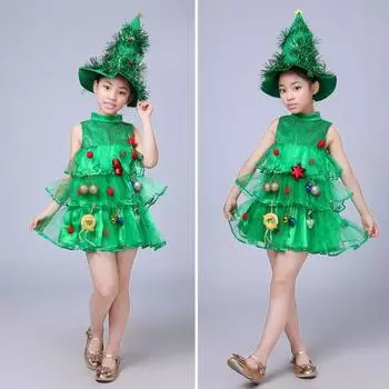 Детское рождественское платье с несколькими подвесками, декором в виде рассыпчатого торта, без рукавов, воротник-стойка, А-силуэт 90cm зелёный
