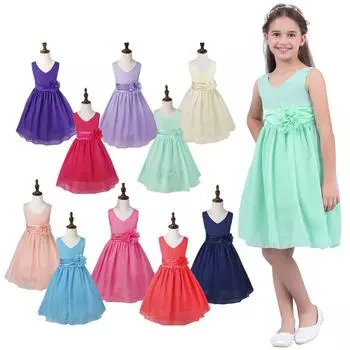 Детское шифоновое платье без рукавов с v-образным вырезом для девочек, свадебное платье подружки невесты с цветочным узором, детское вечернее платье для дня рождения, выпускного вечера 1-2 Years кремовый