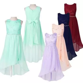 Детское шифоновое платье с блестками и цветочной вышивкой для девочек, платье без рукавов с неровным подолом и стразами для вечеринки, свадьбы 7-8 Years розовый