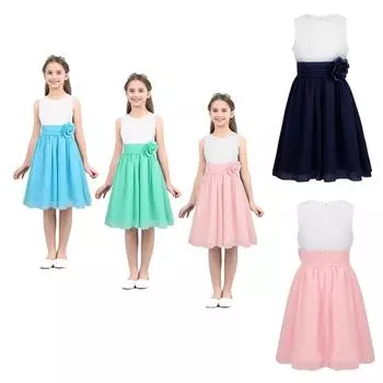Детское шифоновое платье с плиссированной талией для девочек, свадебное платье подружки невесты для танцев, выпускного вечера, цветочное платье 3-4 Years розовый