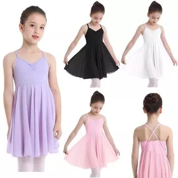 Детское шифоновое платье с погонами для девочек, перекрещивающееся шифоновое платье для балета и танца, гимнастическое трико 3-4 Years розовый