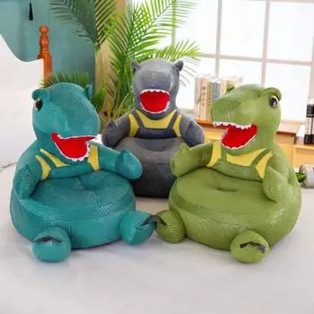 Детское сиденье для дивана, мягкий тканевый чехол, съемный и моющийся, защитный чехол для дивана с изображением динозавра и животного, плюшевый стул серый