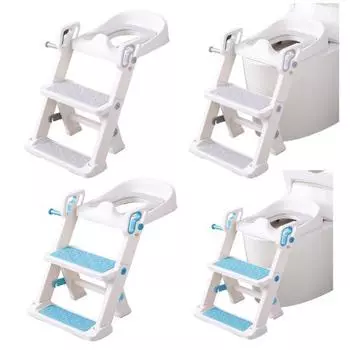 Детское сиденье для приучения к туалету Yousheng с регулируемой высотой лестницы, складная стремянка, нескользящие накладки, приучение к горшку, нескользящая лестница для приучения к туалету A небесно-голубой