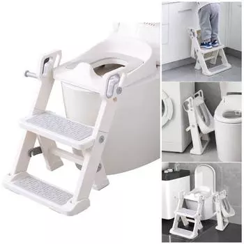 Детское сиденье для приучения к туалету с регулируемой высотой лестницы, складной табурет-стремянка с нескользящими накладками, приучение к горшку A небесно-голубой