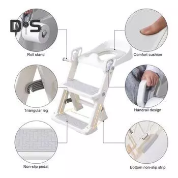 Детское сиденье для приучения к туалету с регулируемой высотой лестницы Складная стремянка Нескользящие накладки Приучающий к горшку Нескользящая лестница для приучения к туалету A небесно-голубой