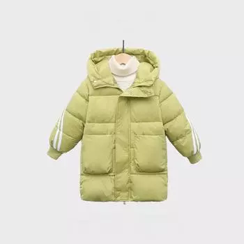Детское среднее и длинное хлопковое пальто с подкладкой Зимнее теплое утолщенное пальто для мальчиков и девочек Пальто с подкладкой из хлопка 160cm зелёный