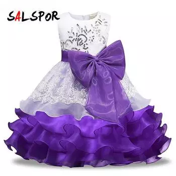 Детское свадебное платье, модное повседневное платье принцессы, платье с блестками для девочек, галстук-бабочка