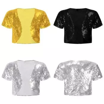 Детское сверкающее болеро с пайетками и короткими рукавами, детская верхняя одежда для девочек, танцевальный костюм для выступлений 5-6 Years серебряный