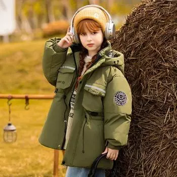 Детское теплое пальто, зимняя повседневная пуховая куртка для девочек