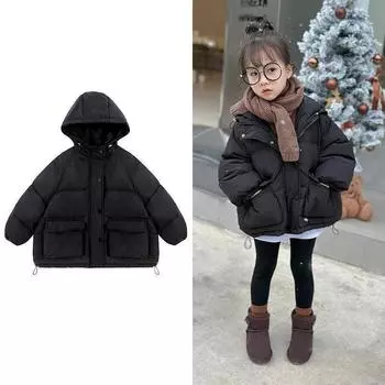 Детское толстое стеганое пальто зимнее для мальчиков и девочек хлопковая парка и пальто утепленные теплые длинные куртки верхняя одежда для малышей 140cm чёрный