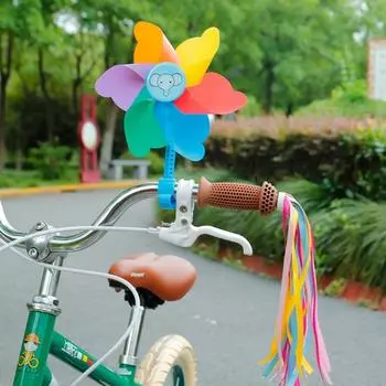 Детское украшение для велосипеда, вращающаяся красочная ветряная мельница для самоката, с пряжкой, ремешком с кисточками, аксессуарами для ручки велосипеда для езды