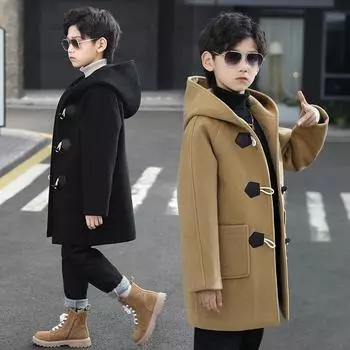 Детское утолщенное шерстяное пальто, осень-зима 2023, шерстяное пальто для мальчиков 120cm