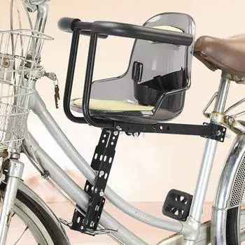 Детское велосипедное сиденье с передним креплением Детское защитное сиденье для горного велосипеда с ограждением и ремнем безопасности чёрный