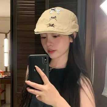 Детское веселье и милота! Ретро щенок вперед шляпа показывает лицо маленький берет дети модный универсальный художник шляпа прилив M56-58cm хаки