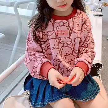 Детское весенне-осеннее базовое пальто осенне-зимнее круглое горло с длинными рукавами и принтом 100 розовый