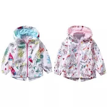 Детское весенне-осеннее пальто с капюшоном, куртка на молнии с мультяшным принтом 110
