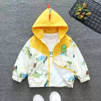 Детское весенне-осеннее пальто с капюшоном и карманами для отдыха с рисунком из мультфильма на молнии Детская одежда 130cm